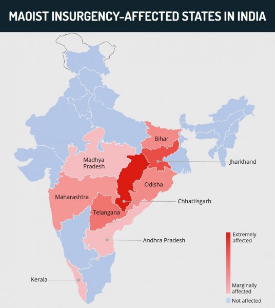 Maoist insurgency - Affected states in India